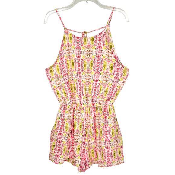 Everly Pink Tie Dye Low Tie Back Spaghetti Strap Romper Sz Medium - Picture 1 of 8
